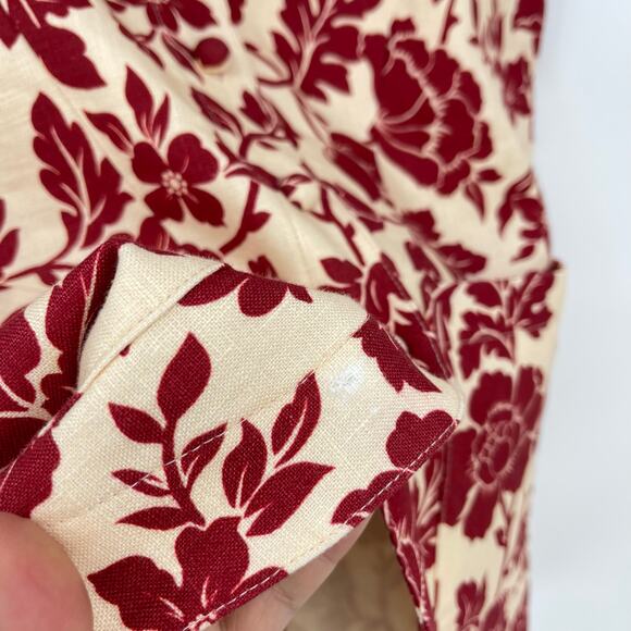 Posse Romeo | Vest in Deep Red & Oat Vintage Floral Printed Linen S - Picture 9 of 14